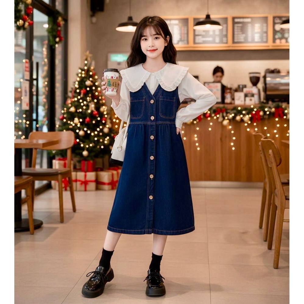 Yếm váy jeans cổ tim cho bé gái size đại BEESHOP KM0008