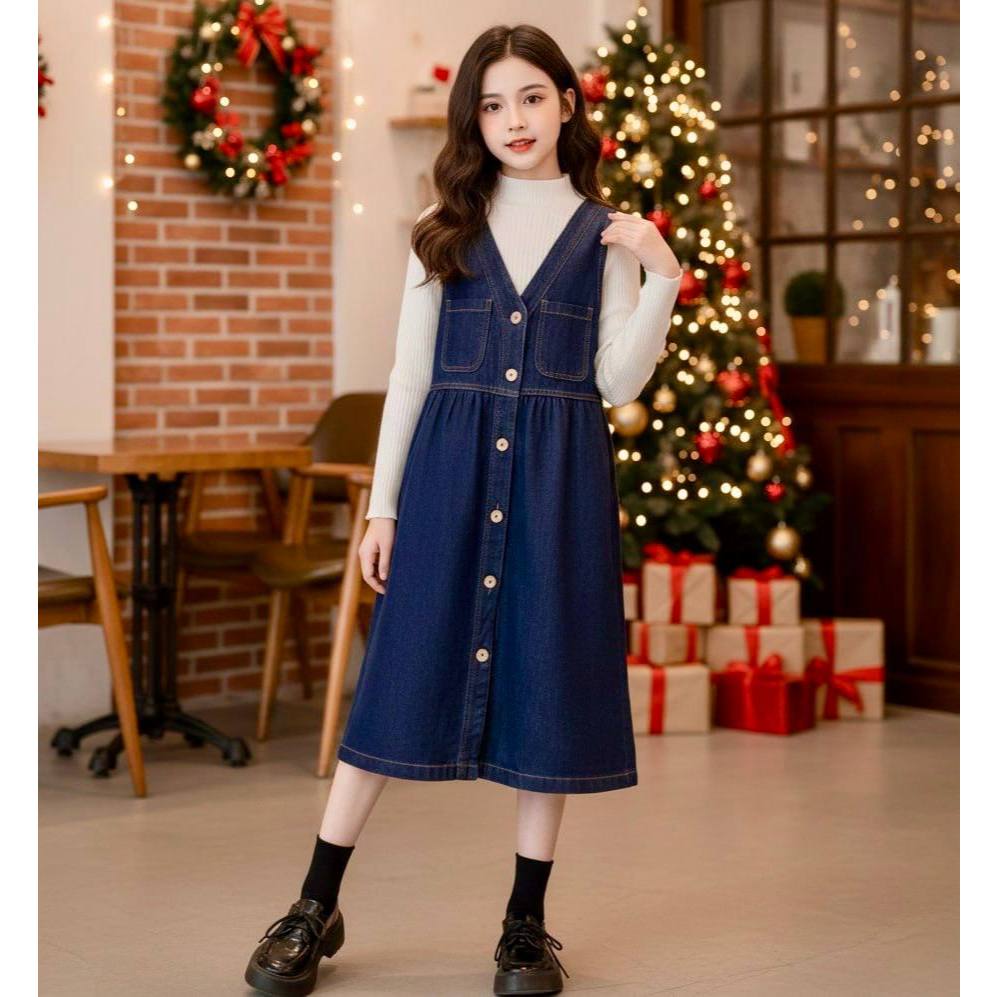 Yếm váy jeans cổ tim cho bé gái size đại BEESHOP KM0008