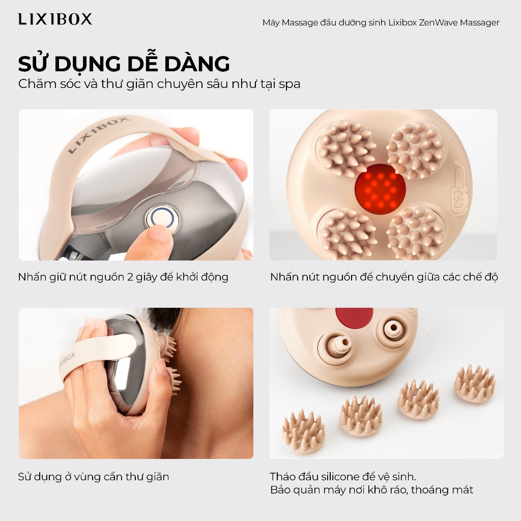 Máy Massage Đầu Dưỡng Sinh Lixibox ZenWave Massager - Maroon