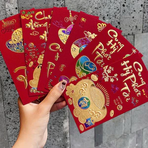 Sét 6 Bao Lì Xì Ngũ Sắc Giấy Siêu Đẹp Loại To 6 Bao lì xì tết Chữ Nổi Mạ Vàng Xuân Bính Ngọ 2026-PUPU HOUSE