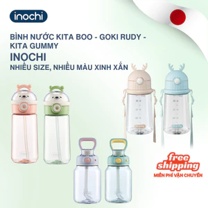 Bình nước nhựa tritan KITA BOO, KITA GUMMY INOCHI có quai cầm & ống hút dễ sử dụng cho bé, an toàn, vạch chia rõ ràng
