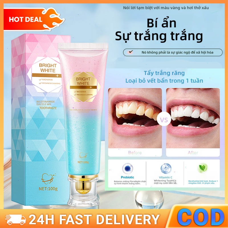 kem đánh răng Kem đánh răng trắng Niacinamide Loại bỏ vết bẩn Làm sạch Chăm sóc răng miệng 100g