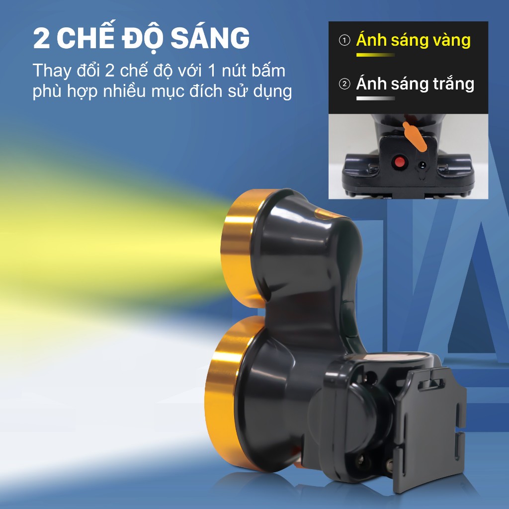 Đèn Led đội đầu D205 Mỹ Linh, đèn pin đội đầu 2 chế độ ánh sáng, chống nước, pin lithium