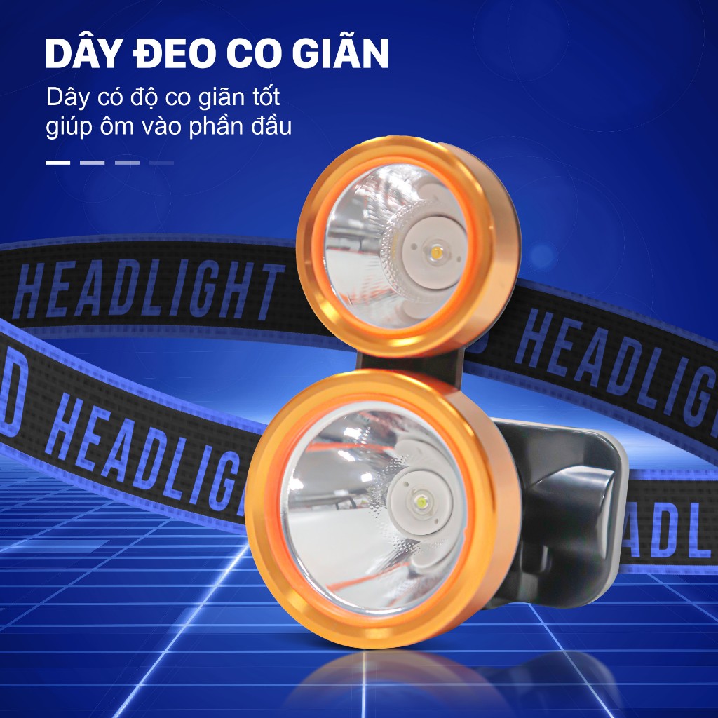 Đèn Led đội đầu D205 Mỹ Linh, đèn pin đội đầu 2 chế độ ánh sáng, chống nước, pin lithium