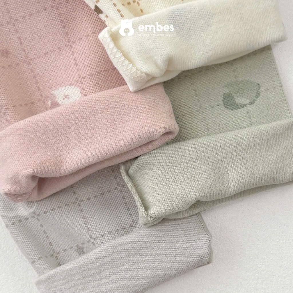 Bộ Dài Tay Cho Bé Embes, Đồ Bộ Dài Tay In Họa Tiết Chất Cotton Mềm Cho Bé Trai Bé Gái Size Từ 8-18Kg