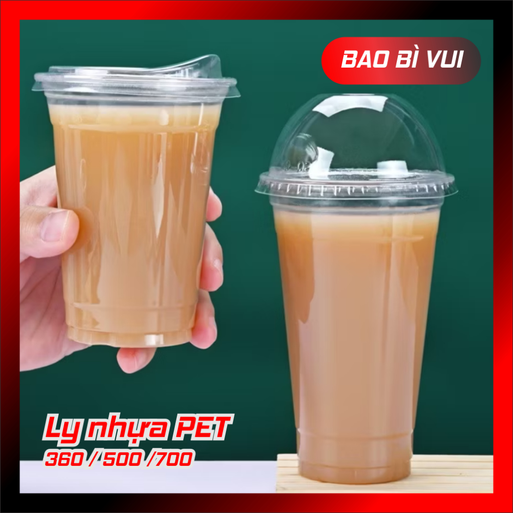 [ Combo 500 cái] Ly nhựa nắp cầu 500ml / 360ml -nhựa PET- BAO BÌ VUI
