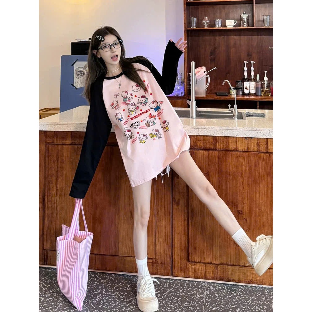 Áo dài tay phối nữ in hình JULY FASHION,Áo tay dài nữ chất thun xượt dáng rộng phong cách Hàn Quốc