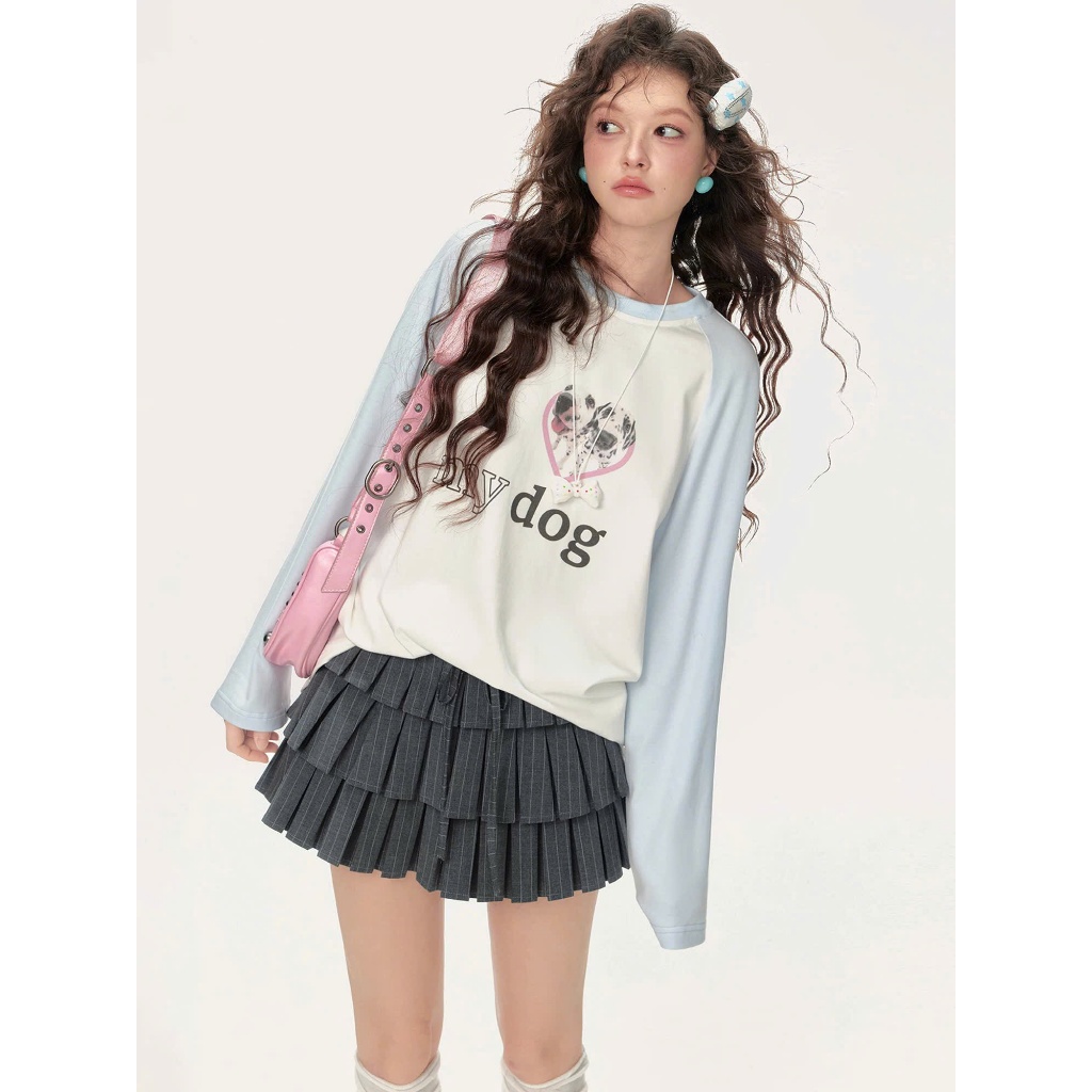 Áo dài tay phối nữ in hình JULY FASHION,Áo tay dài nữ chất thun xượt dáng rộng phong cách Hàn Quốc