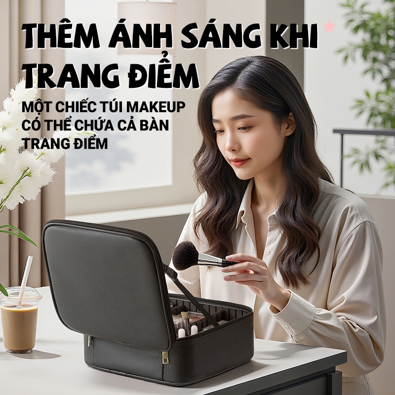 Kaleis Túi Trang Điểm Có Đèn LED & Gương – Chống Nước, Dung Tích Lớn, Thiết Kế Ngăn Thông Minh
