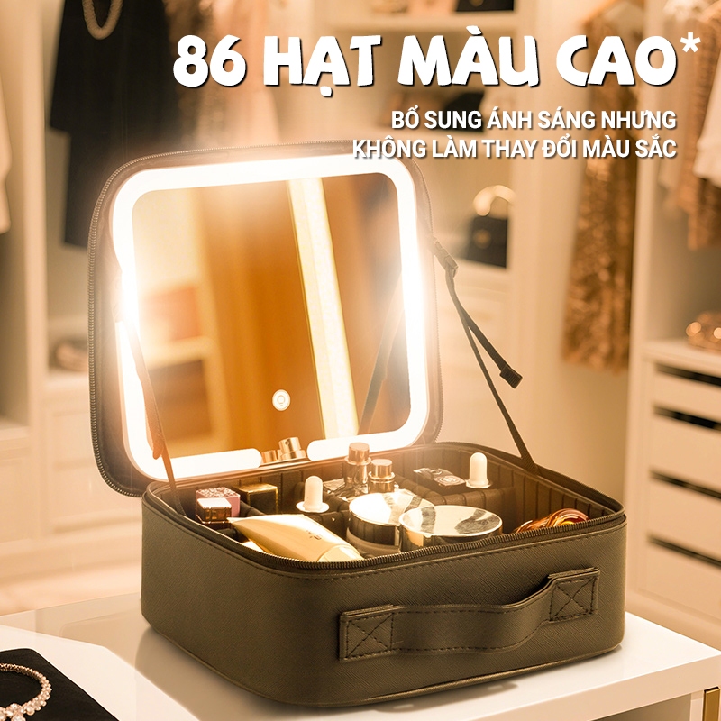 Kaleis Túi Trang Điểm Có Đèn LED & Gương – Chống Nước, Dung Tích Lớn, Thiết Kế Ngăn Thông Minh