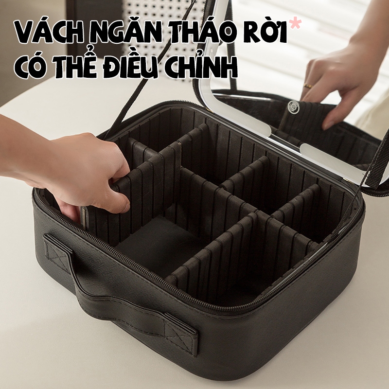 Kaleis Túi Trang Điểm Có Đèn LED & Gương – Chống Nước, Dung Tích Lớn, Thiết Kế Ngăn Thông Minh