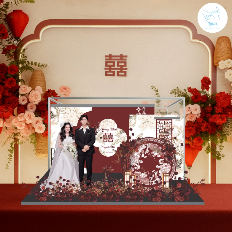 ( Thiết Kế Riêng ) Mô Hình Cưới 3D Sang Trọng - Standee Đám Cưới Cao Cấp Tặng Bạn Bè