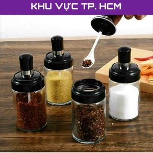 Combo 3 Hũ đựng gia vị, lọ đựng gia vị kèm muỗng, thìa - Dung tích 250ml