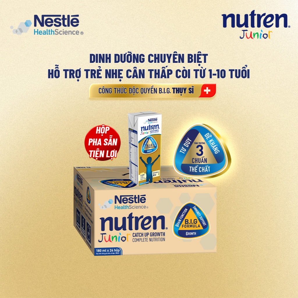 Bộ 2 Thùng 24 Hộp Sữa Pha Sẵn NESTLÉ NUTREN JUNIOR Thụy Sĩ Công Thức BIG Tăng Trưởng 180ML