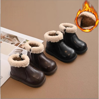 Bốt Da Lì Màu Vinatge Cổ Lông Lót Lông Cho Bé Gái Phong Cách Hàn Quốc K135