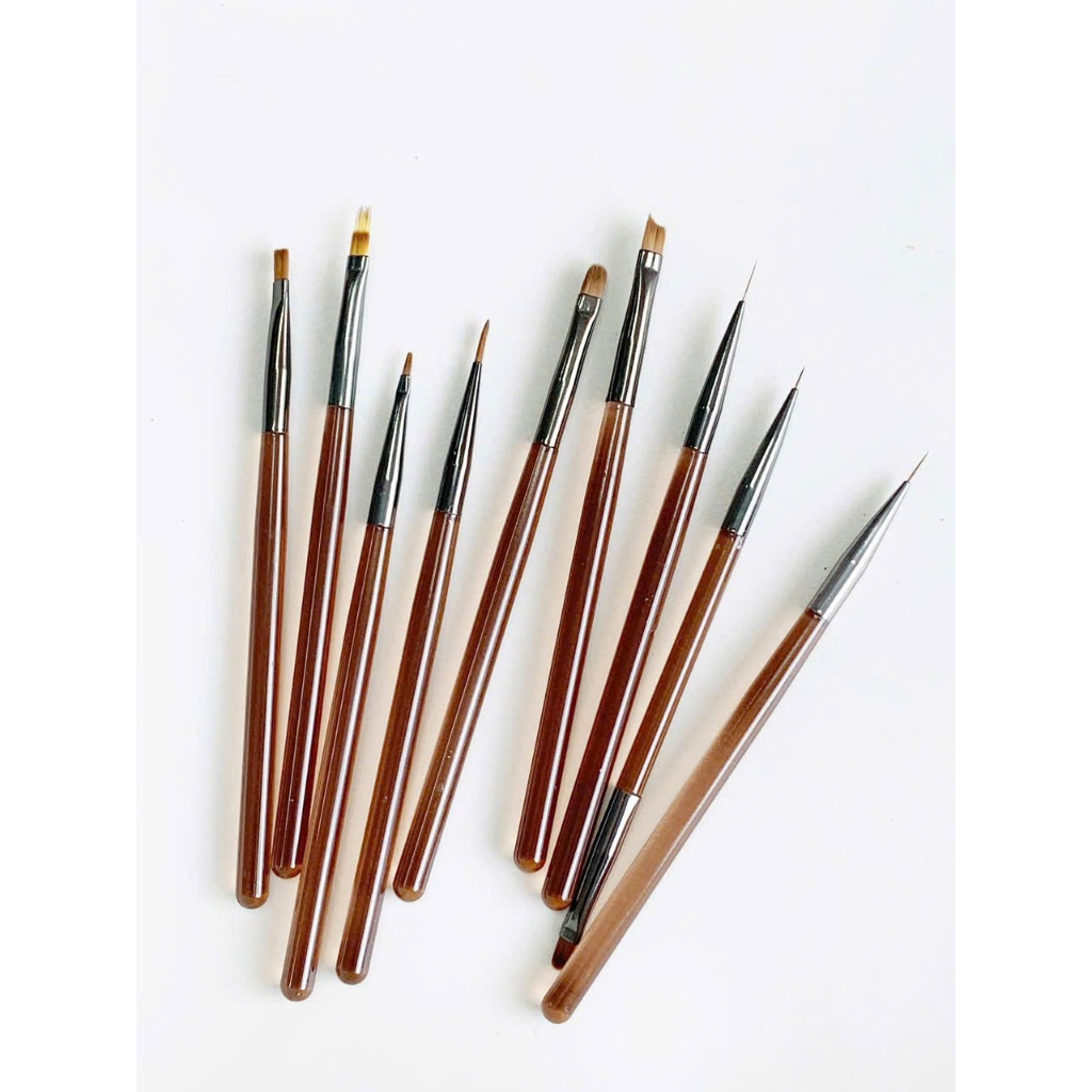 Bộ Cọ Vẽ Nail Chuyên Dụng 9 Cây Cán Trong – Cọ Vẽ Hoa, Kẻ Sợi, Đắp Gel, Đầu Cọ Mảnh Mịn, Phù Hợp Thợ Nail & Học Viên
