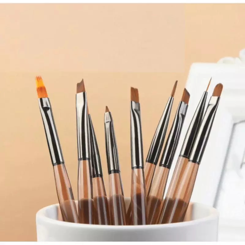 Bộ Cọ Vẽ Nail Chuyên Dụng 9 Cây Cán Trong – Cọ Vẽ Hoa, Kẻ Sợi, Đắp Gel, Đầu Cọ Mảnh Mịn, Phù Hợp Thợ Nail & Học Viên