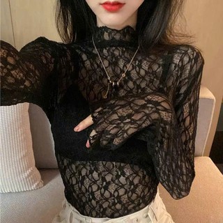 Áo ren 1 lớp mỏng hoa nổi phối đồ thời trang Trend xinh xắn