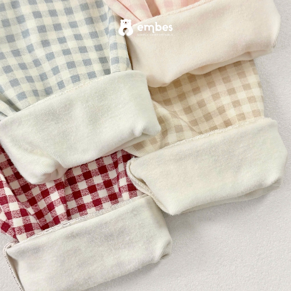 Đồ Bộ Cho Bé Embes, Bộ Dài Tay Kẻ Caro Ngực Đáp Hình Chất Cotton Dày Mặc Thu Đông Cho Bé Từ 8-18Kg