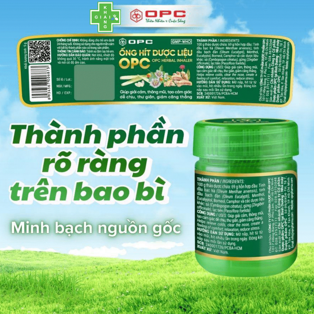Ống hít dược liệu OPC, hương thơm dễ chịu, giúp thư giãn nhanh chóng và cải thiện nhanh các triệu chứng say tày xe
