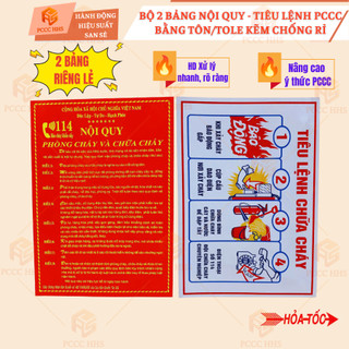 Combo bộ 2 biển dán nội quy tiêu lệnh PCCC bằng tôn kẽm chống rỉ-in sắc nét- thẩm mỹ