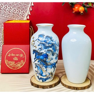 Bình, lọ hoa vẽ tay cao cấp nhiều họa tiết, viền chỉ vàng cao 30cm - Gốm sứ Bát Tràng - Gốm Việt