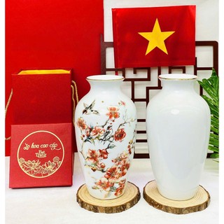 Bình, lọ hoa vẽ tay cao cấp nhiều họa tiết, viền chỉ vàng cao 30cm - Gốm sứ Bát Tràng - Gốm Việt