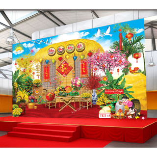 Phông nền trang trí Tết, Tranh decor Tết trang trí nhà cửa, Phông nền Tết chụp ảnh,decor sự kiện, chung cư TET01- BIATON