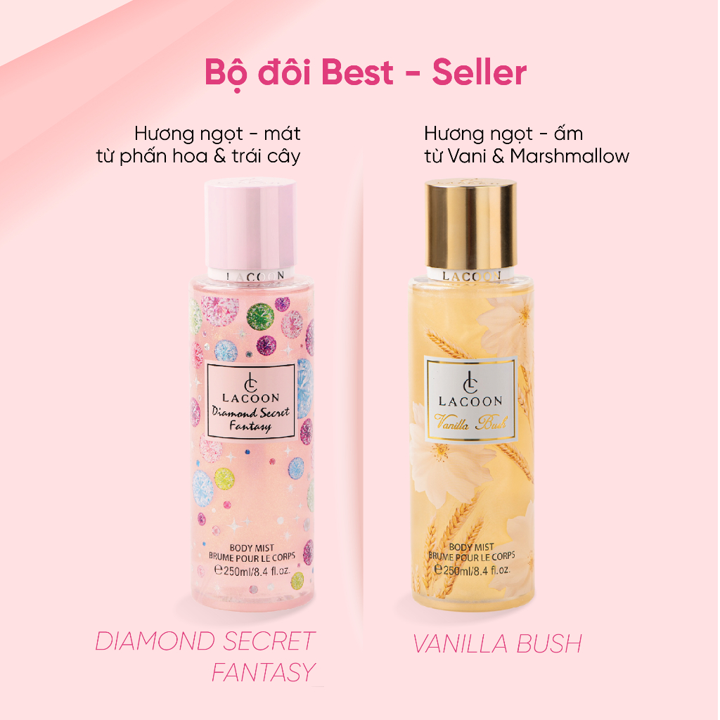 Body Mist LACOON hương Vanilla Bush - Xịt Thơm Phong Cách Nữ Tính, Mùi Hương Em Bé, Lưu Hương Lâu