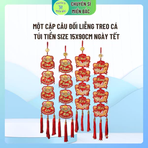 Một cặp câu đối liễng treo cá và túi tiền size 15x90cm ngày Tết 2026 mang may mắn, bình an, thuận lợi