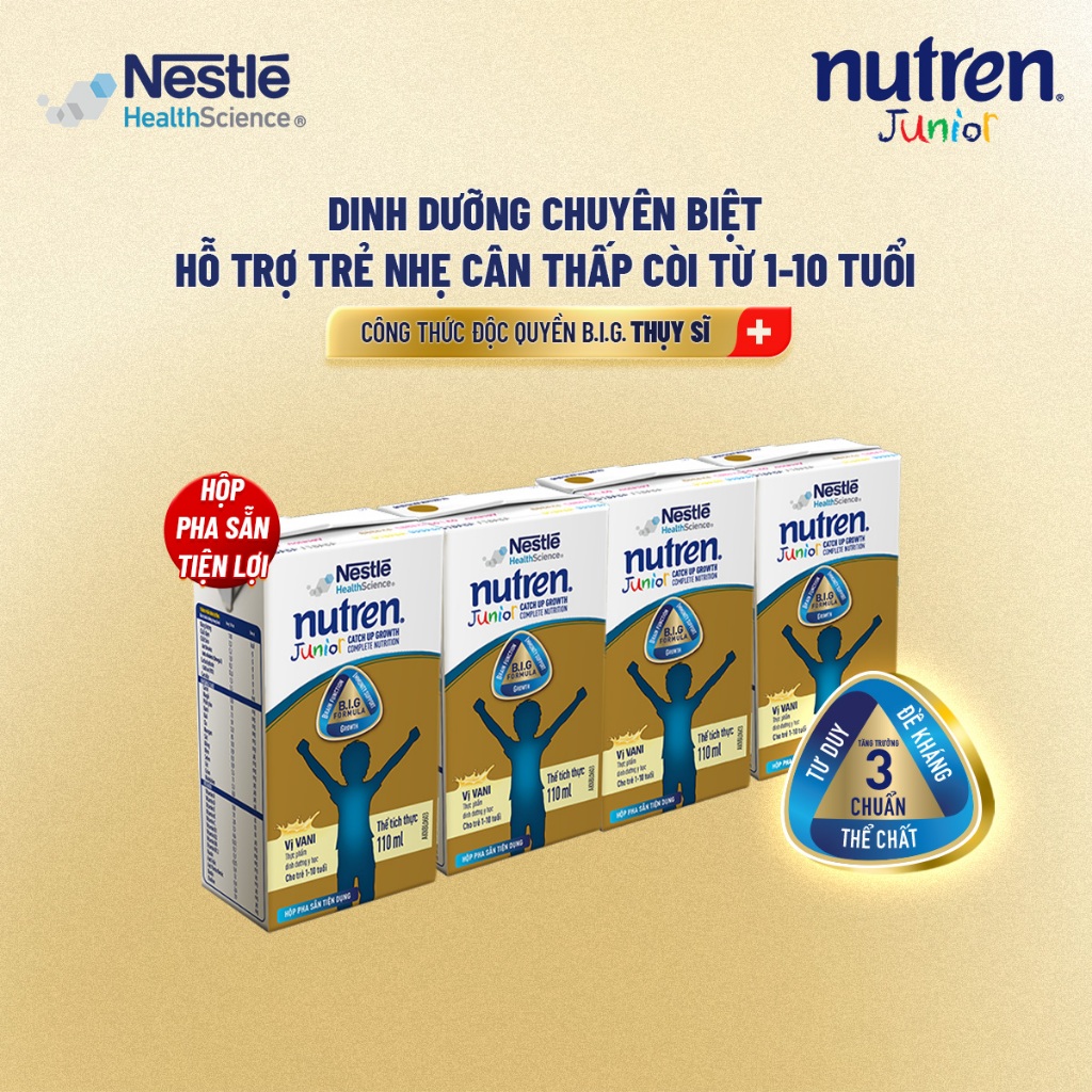 Lốc 4 Hộp Sữa Pha Sẵn NESTLÉ NUTREN JUNIOR Thụy Sĩ Công Thức BIG Tăng Trưởng 110ML