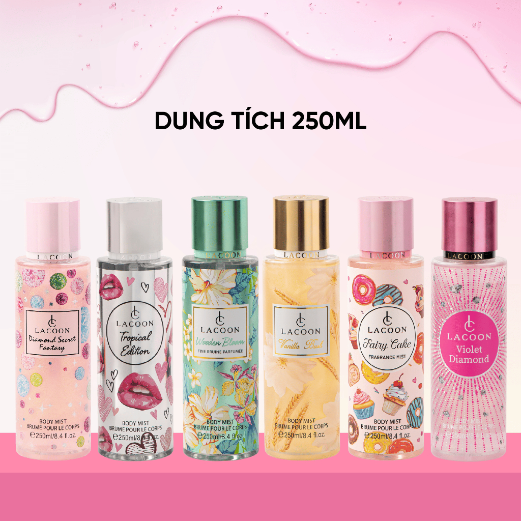Xịt Thơm LACOON Body Mist 250ML – Hương Nước Hoa Nam Nữ, Lưu Hương Lâu, Không Nồng Gắt