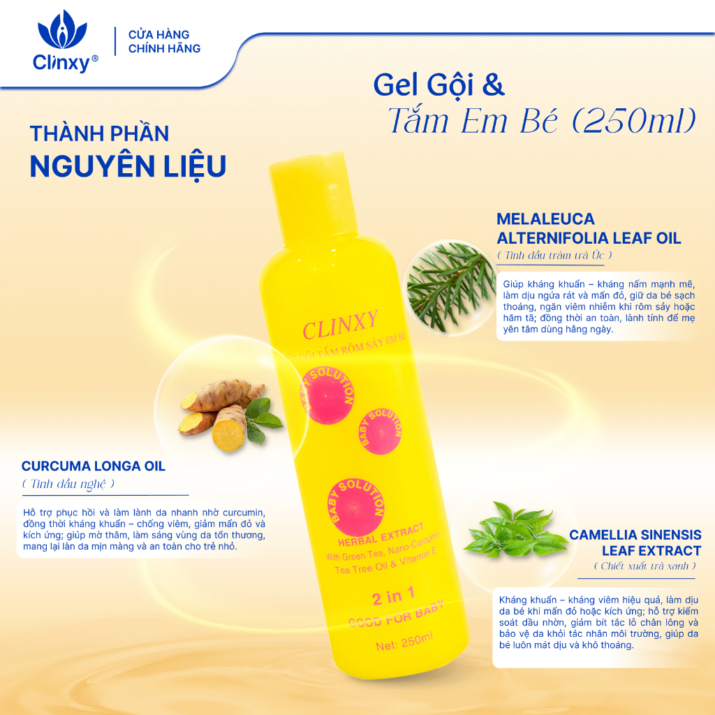 (Combo 2 Chai) Sữa Tắm Cho Bé Clinxy Dòng TIêu Chuẩn, Gel Tắm Gội Hỗ Trợ Ngừa Rôm Sảy (250ml)