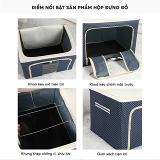 Túi Đựng Quần Áo 66L Khung Thép Gấp Gọn, Hộp Đựng Đồ Có Nắp Chống Bụi Chống Ẩm