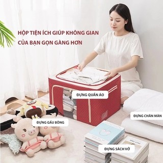 Túi Đựng Quần Áo 66L Khung Thép Gấp Gọn, Hộp Đựng Đồ Có Nắp Chống Bụi Chống Ẩm
