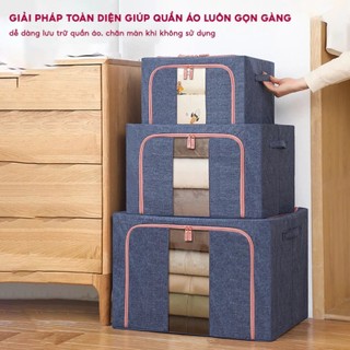 Túi Đựng Quần Áo 66L Khung Thép Gấp Gọn, Hộp Đựng Đồ Có Nắp Chống Bụi Chống Ẩm