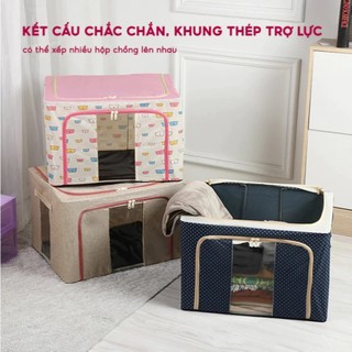 Túi Đựng Quần Áo 66L Khung Thép Gấp Gọn, Hộp Đựng Đồ Có Nắp Chống Bụi Chống Ẩm