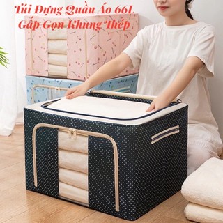 Túi Đựng Quần Áo 66L Khung Thép Gấp Gọn, Hộp Đựng Đồ Có Nắp Chống Bụi Chống Ẩm