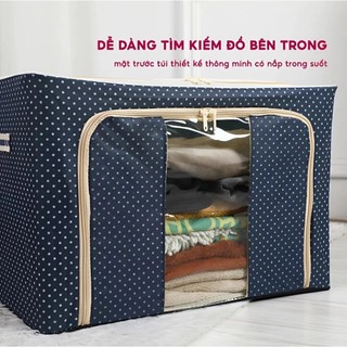 Túi Đựng Quần Áo 66L Khung Thép Gấp Gọn, Hộp Đựng Đồ Có Nắp Chống Bụi Chống Ẩm
