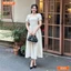Đầm thiết kế BEMINE cổ vuông đính hoa dáng chữ A phù hợp đi chơi-B203