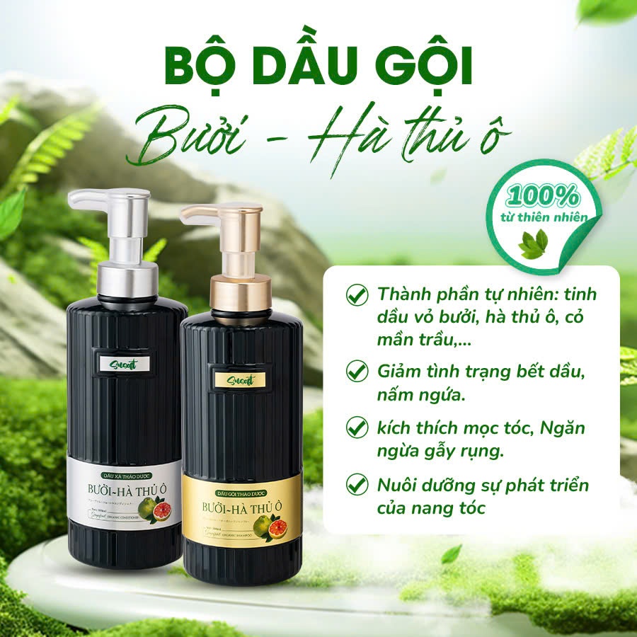 [ TẶNG DẦU XẢ 500ML ] Dầu Gội Xả Bưởi Hà Thủ Ô Susoft – Giảm Gàu và Bết Tóc, Bóng dầu, Kích Mọc Tóc, An Toàn - 500ml
