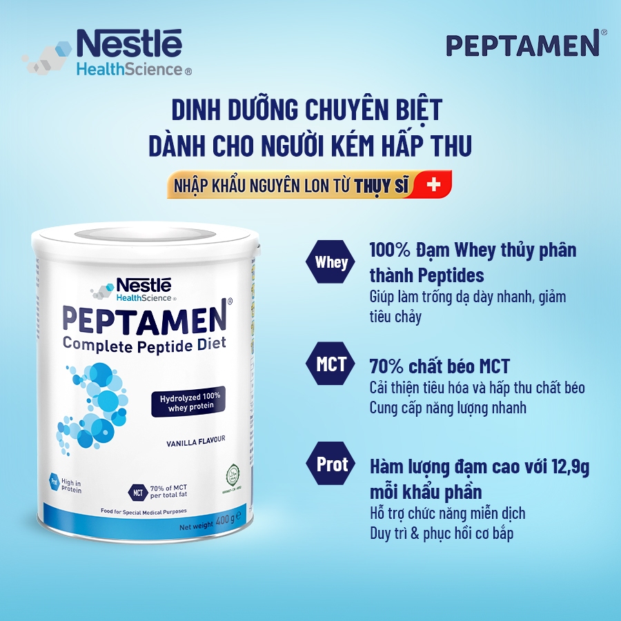 Sữa Bột NESTLÉ PEPTAMEN Thụy Sĩ Hỗ Trợ Người Kém Hấp Thu,Giảm Chức Năng Tiêu Hóa 400G