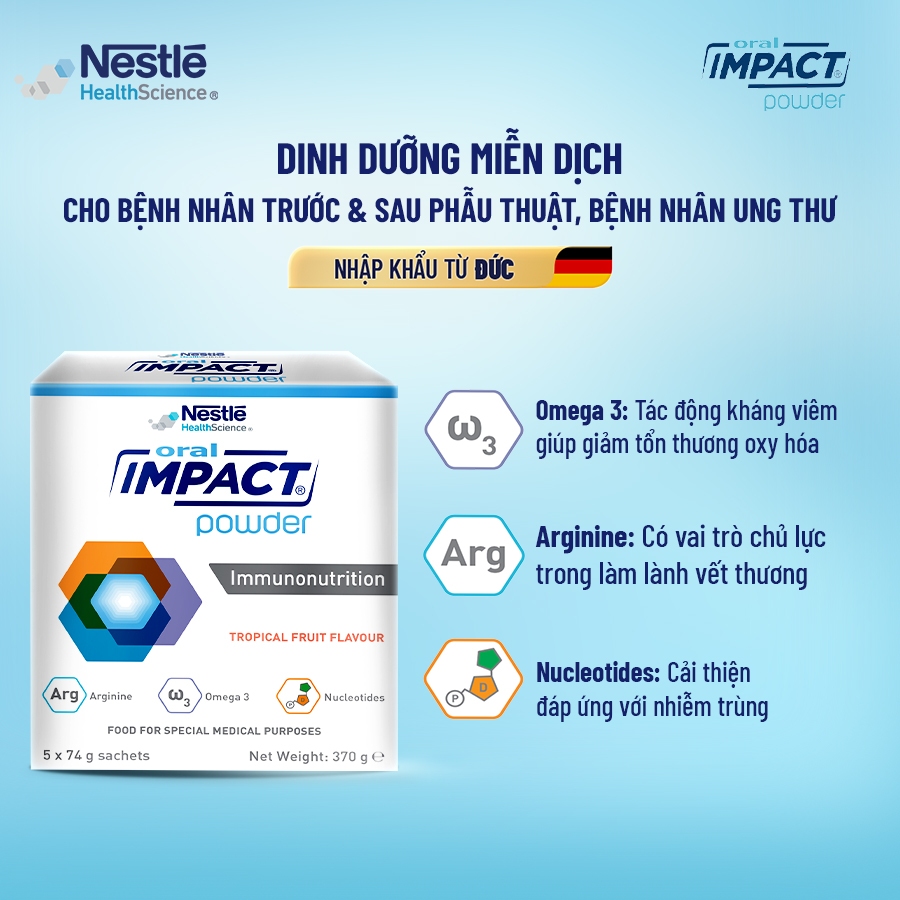 Sữa Dinh Dưỡng Y Học NESTLÉ ORAL IMPACT Đức Cho Người Ung Thư,Phẫu Thuật 5 Gói x 74G