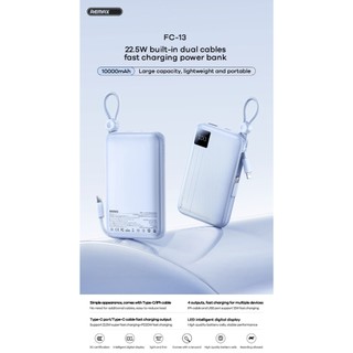Sạc Dự Phòng Remax FC-13 10000mAh, TypeC PD 22.5W, Màn hình LCD, Kèm 2 cáp TypeC & LaiNing