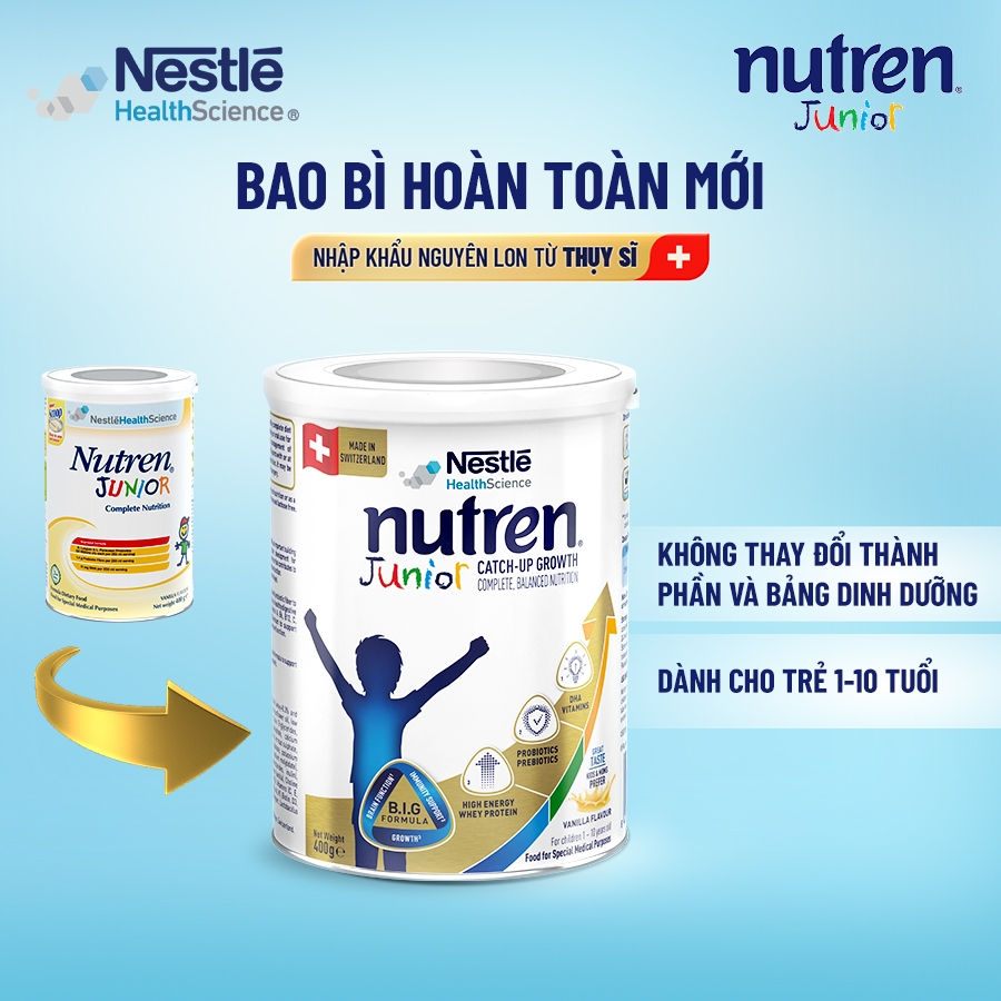 Bộ 2 Sữa Bột NESTLÉ NUTREN JUNIOR Thụy Sĩ Với Công Thức BIG Hỗ Trợ Tăng Trưởng Cho Bé 400G