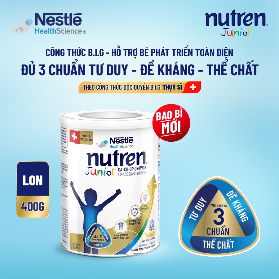 Bộ 2 Sữa Bột NESTLÉ NUTREN JUNIOR Thụy Sĩ Với Công Thức BIG Hỗ Trợ Tăng Trưởng Cho Bé 400G