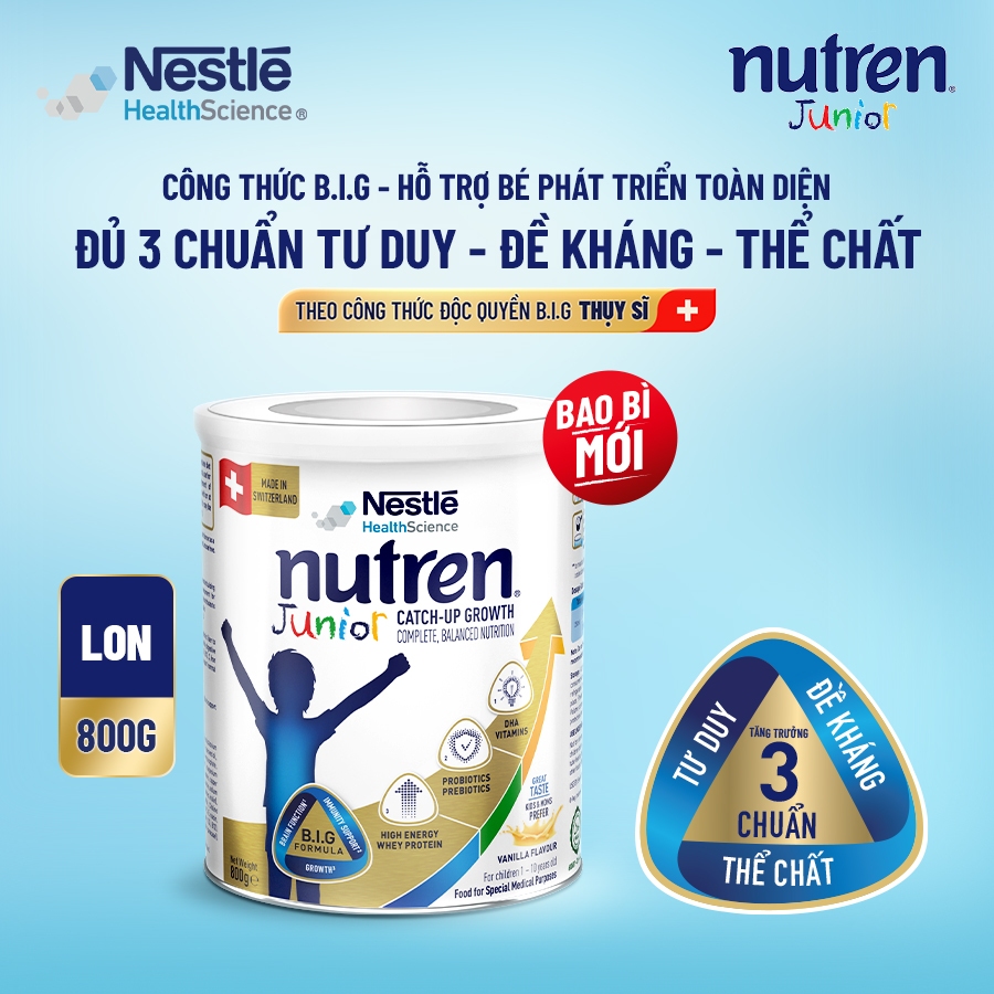 Sữa Bột NESTLÉ NUTREN JUNIOR Thụy Sĩ Với Công Thức BIG Hỗ Trợ Tăng Trưởng Cho Bé 800G