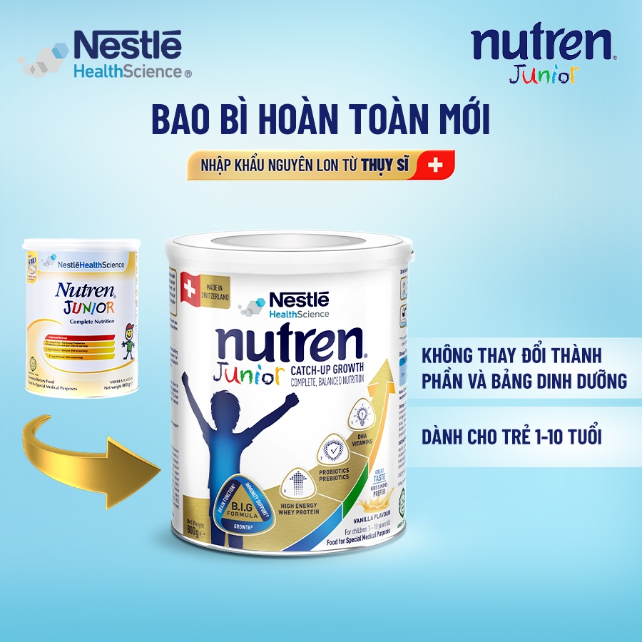 Bộ 3 Sữa Bột NESTLÉ NUTREN JUNIOR Thụy Sĩ Với Công Thức BIG Hỗ Trợ Tăng Trưởng Cho Bé 800G