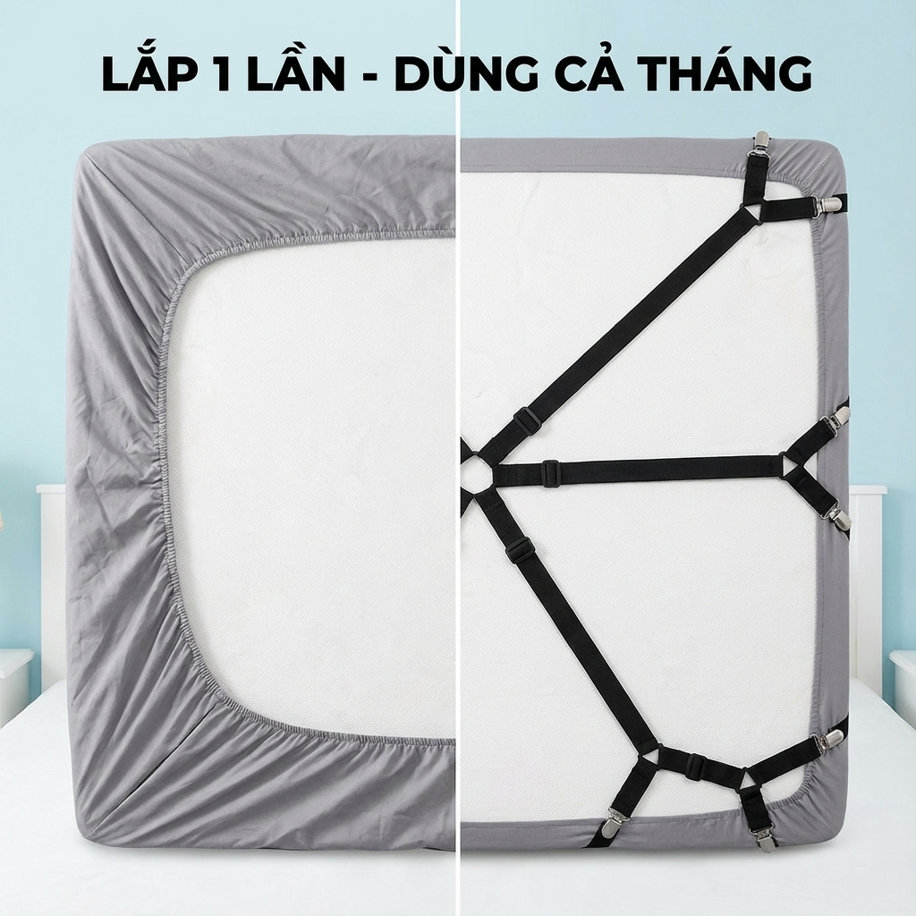 Kẹp Ga Giường Chống Xê Dịch Cố Định, Bộ Kẹp Ga Giường Drap 6 Chiều Chống Rách Làm Phẳng Đệm