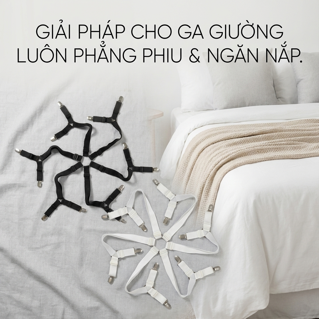 Kẹp Ga Giường Chống Xê Dịch Cố Định, Bộ Kẹp Ga Giường Drap 6 Chiều Chống Rách Làm Phẳng Đệm